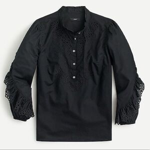 J. Crew Black Eyelet-Trim Button Down Shirt